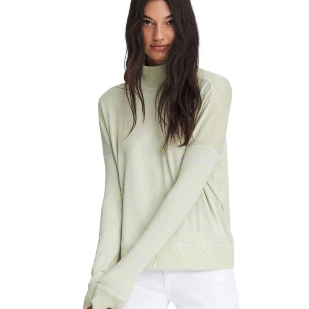 Rag Bone Top Womens Small Green Avryl Turtleneck Space Dye Knit Drop‎ Shoulder